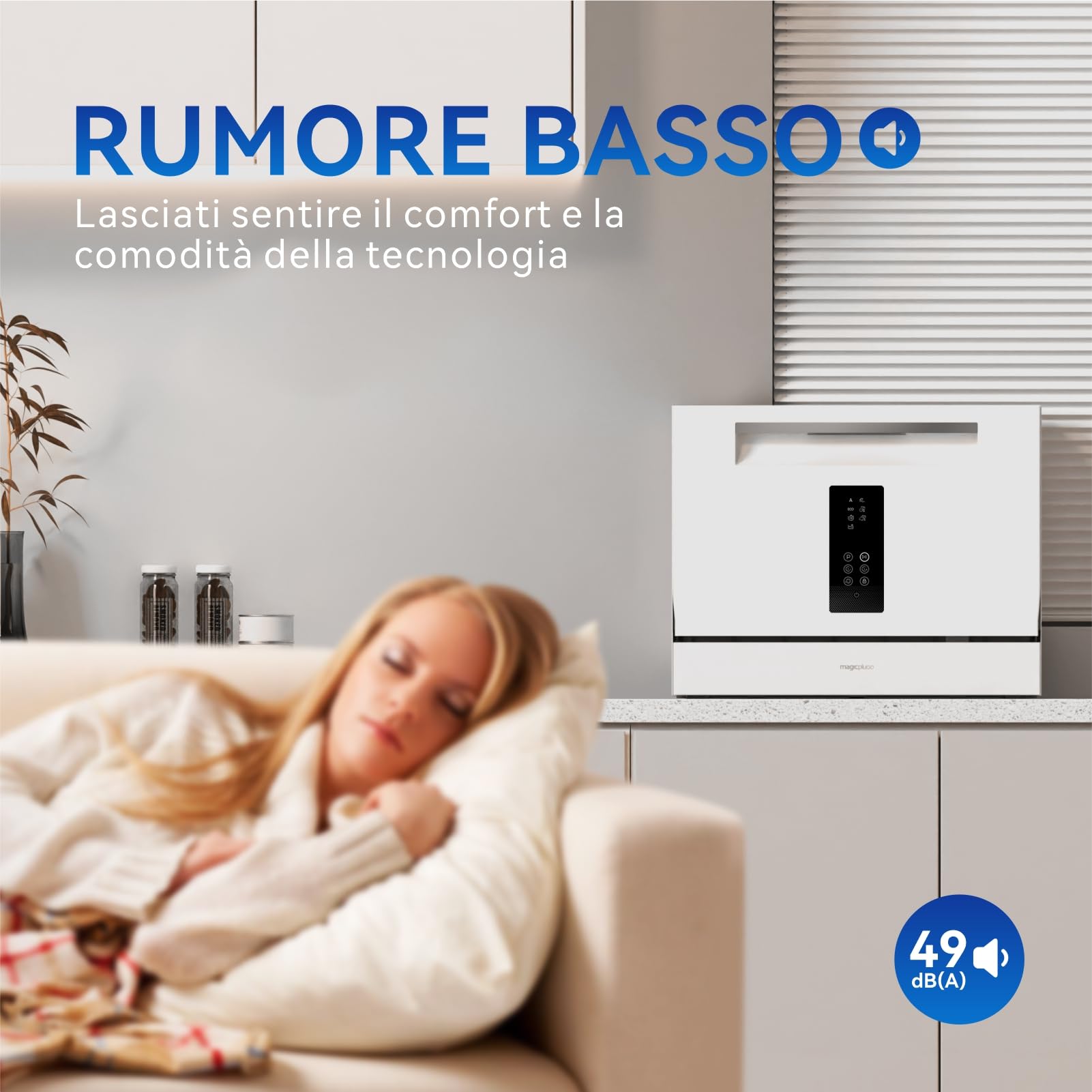 magicplux Mini lavastoviglie 55 cm per 6 coperti, 7+1 programmi, selezione tempo, funzione autopulizia, per piccoli appartamenti, mini lavastoviglie portatile con attacco idrico, bianco