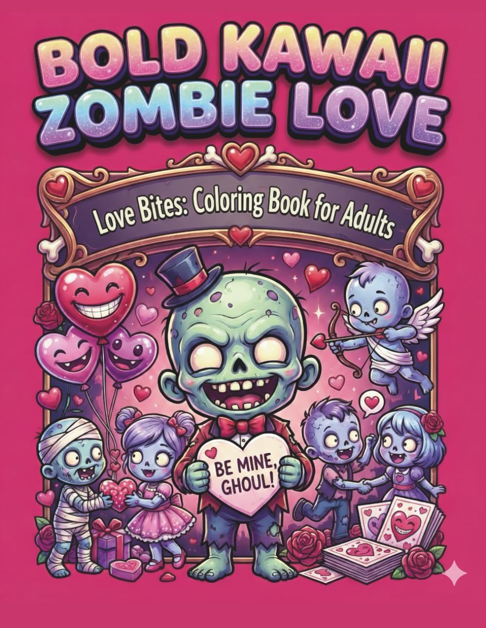 Bold Kawaii Zombie Love Bites Coloring Book for Adults: Cute and Spooky Valentines with Adorable Undead Creatures