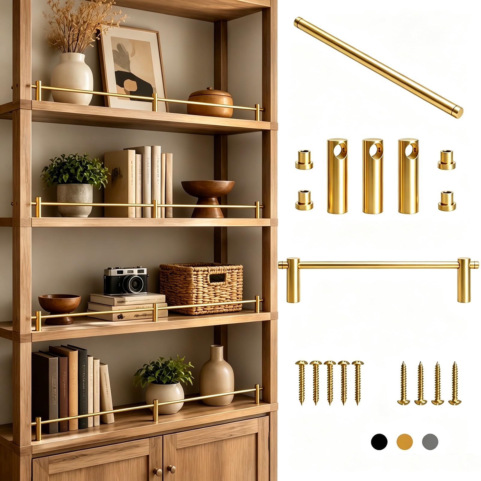 Barandilla Protectora para Estantes de Aluminio para Estanterías Zapatero | Protección Metálica Decorativa para Librería y Armario, Kit de Barandilla y Muebles(Gold-8pack,40in/102cm)