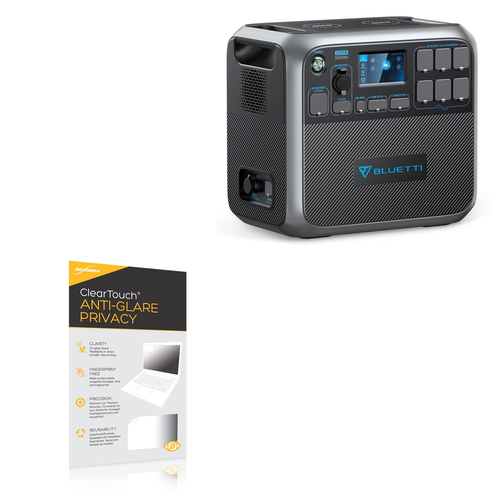 BoxWave Screen Protector Compatible with BLUETTI AC200P - ClearTouch Anti-Glare Privacy (2-Pack), Privacy Screen Protector Flexible Film Anti-Glare