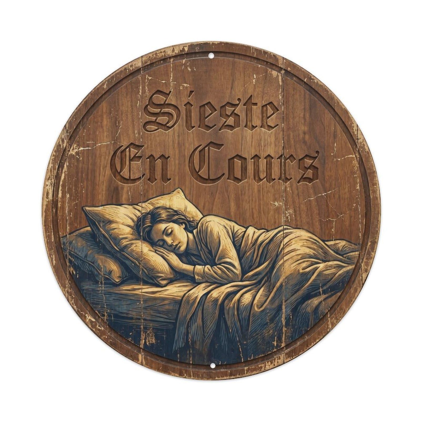 Sieste En Cours Nap Bedroom Door Sign Wood Metal Tin Sign