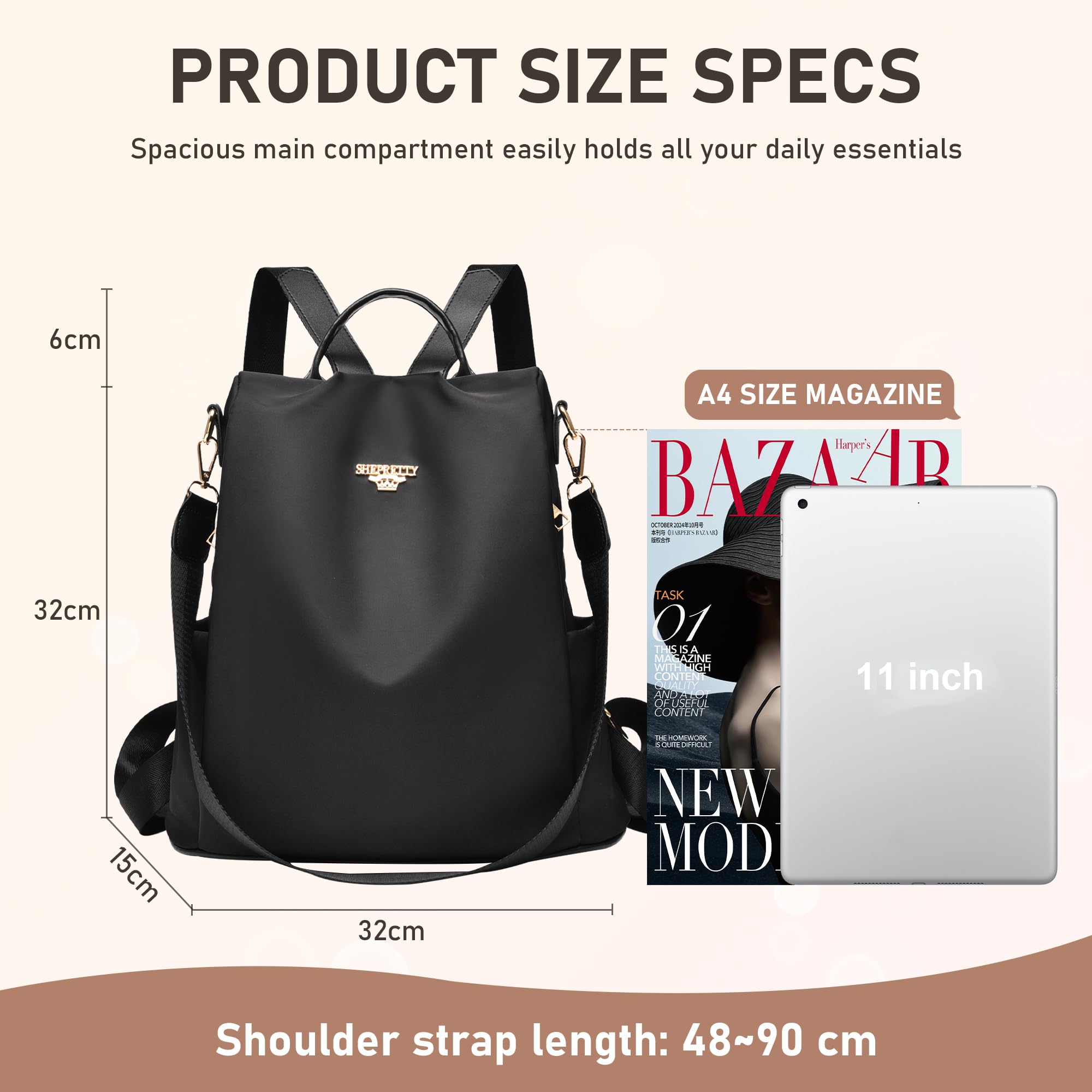 shepretty Sac à dos antivol imperméable pour femme