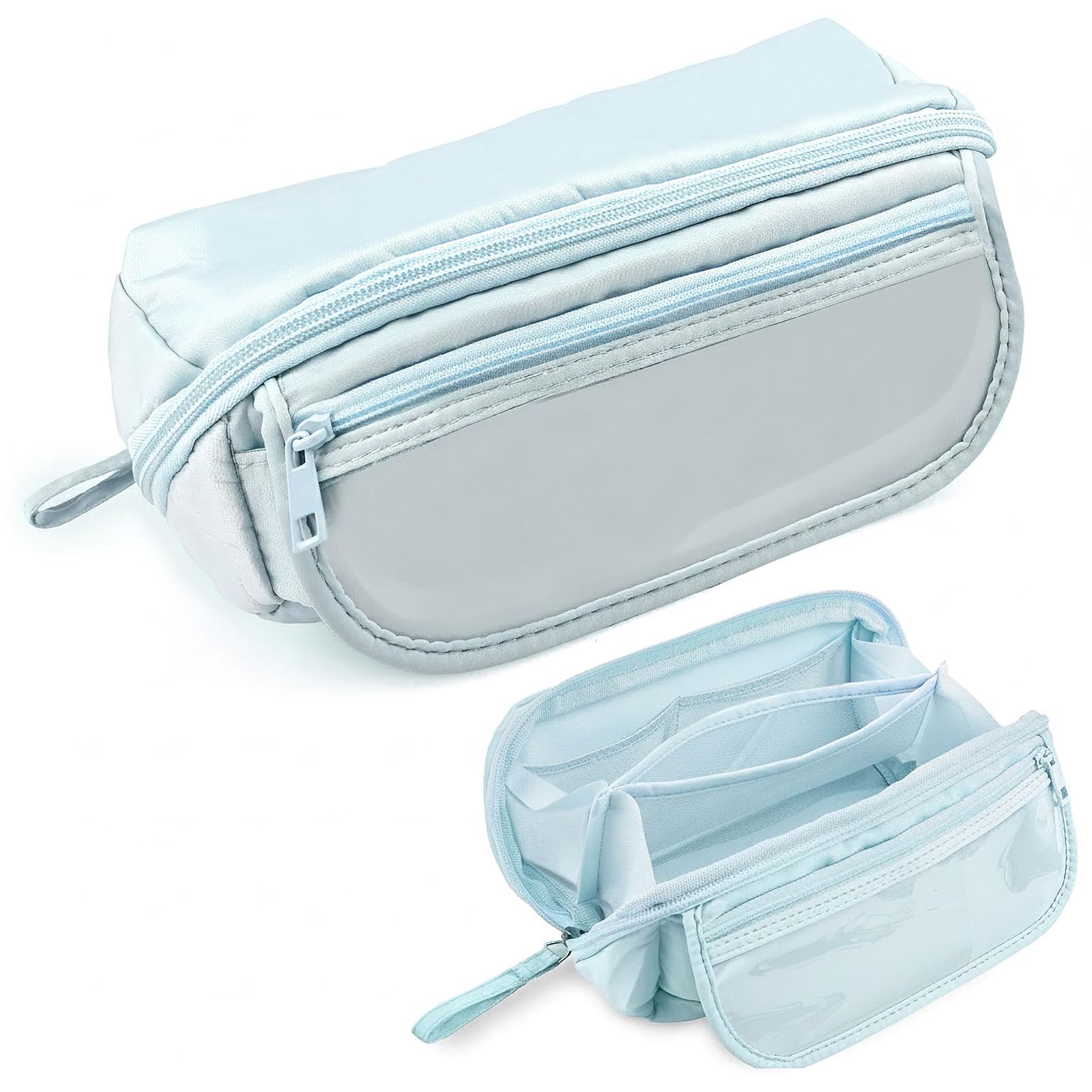 Large Capacity Pencil Case with 9 Compartments,Blue Pencil Case for Girls Boys,Portable Stationery Pencil Pouch,Pen Bag,Makeup Bag,Multifunctional Pencil Cases for Students,Adults,School,Office(Blue)