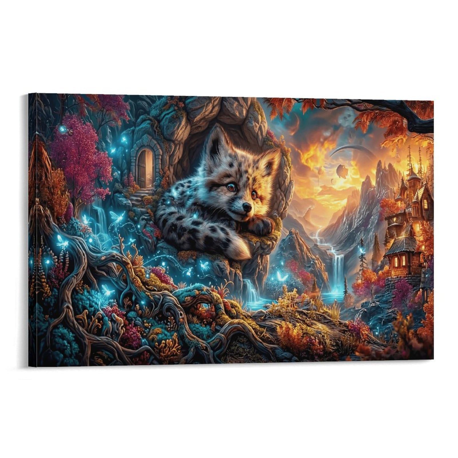 XPASHIQWC Fox Poster Artwork Autumn Forest Cave Giclee Canvas Prints Modern Canvas Wall Art Picture Wall Hanging for Living Room Home Decorations 20x30inch(50x75cm)
