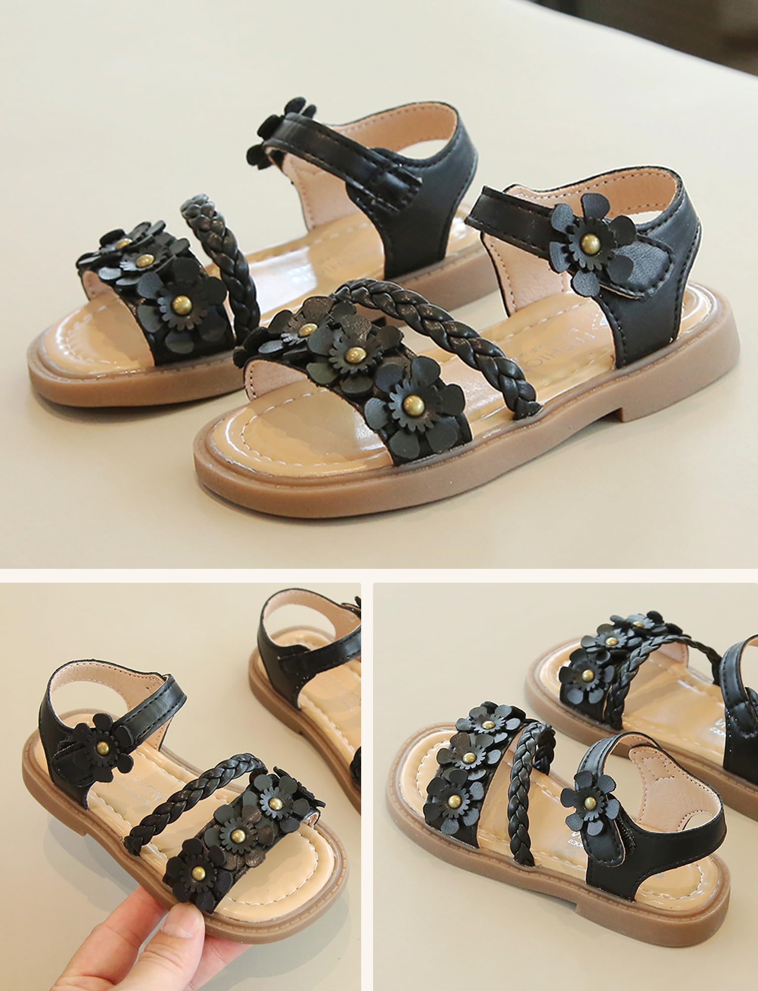 SEAUR Chaussures Ete Fille Sandale à Fleurs Sandales Élégante Fille Chaussures Bout Ouvert Sandales Cuir Enfant