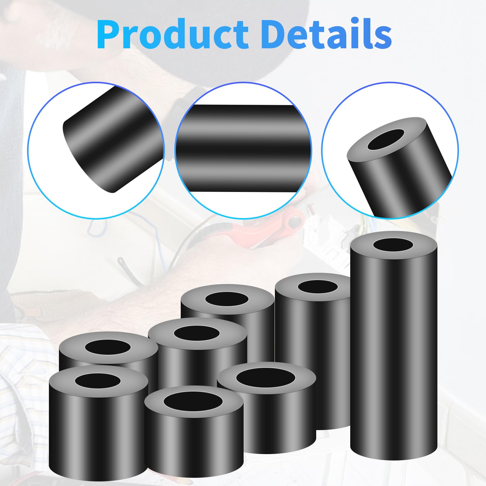 HAISHANG 50 Pezzi Distanziali Rotondi in Nylon M8, Spessori in Gomma ABS, Distanziatori 14x20 mm, Rondelle in Plastica Nera, Distanziatori Isolanti per Viti M8