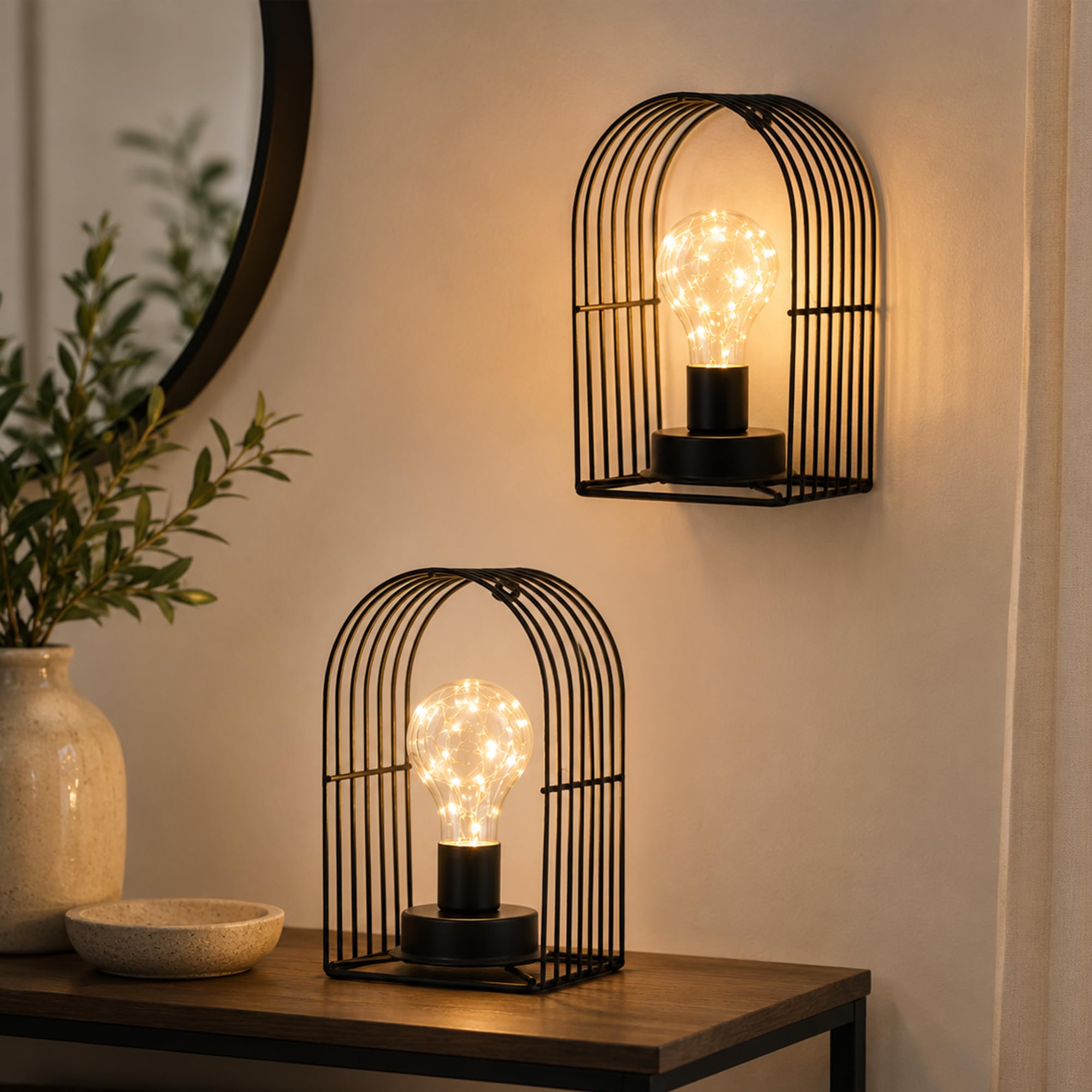 JHY DESIGN Jedyny w swoim rodzaju bezprzewodowy kinkiet ścienny, zestaw 2 metalowych lamp do sypialni, salonu, korytarza z 6-godzinnym timerem i ciepłą bielą żarówką