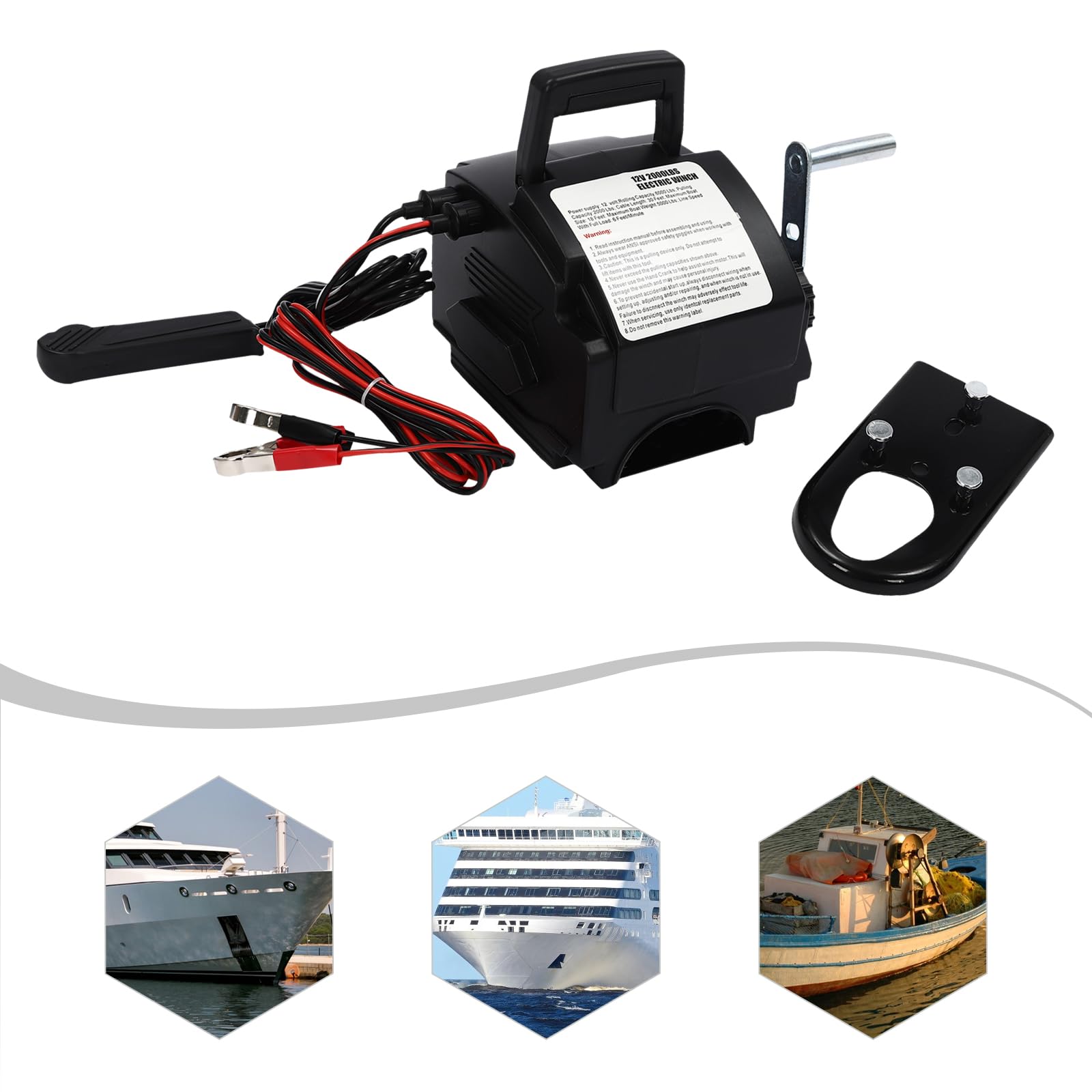 Elektrische Seilwinde 12v 300W für Bootstrailer, Schwimmzugkraft 2267kg, Rollkraft 2721kg, Bootswinde elektrisch, 9,2m Stahlseil, Elektroseilwinde mit Kabelsteuerung und Handkurbel
