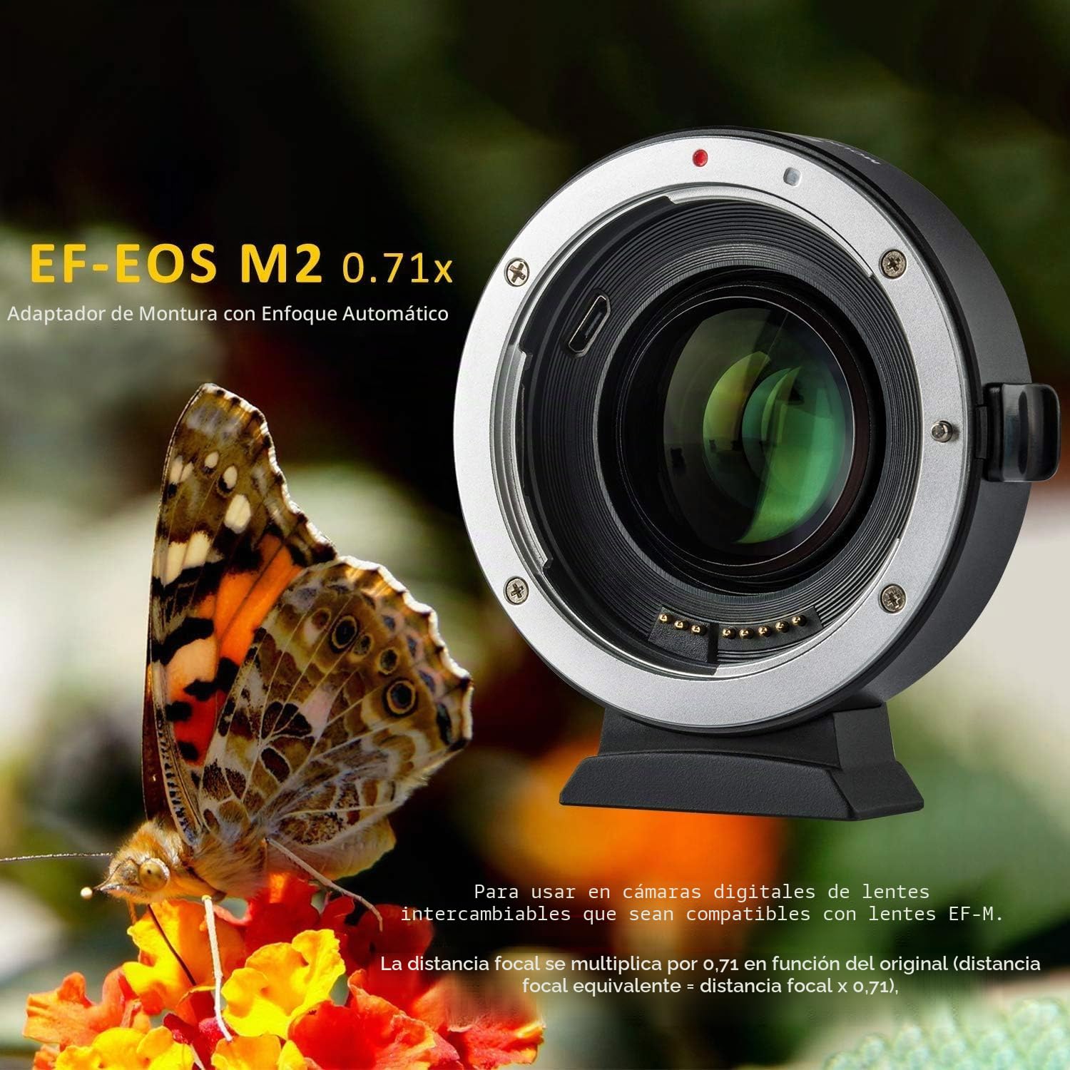 EF-EOS M2 - Adaptador de Lente de Enfoque automático Compatible con Canon Lente de Serie EF a cámara de Montaje EF-M CAN0N EOS M M2 M3 M5 M6 M10 M50 M100 M200