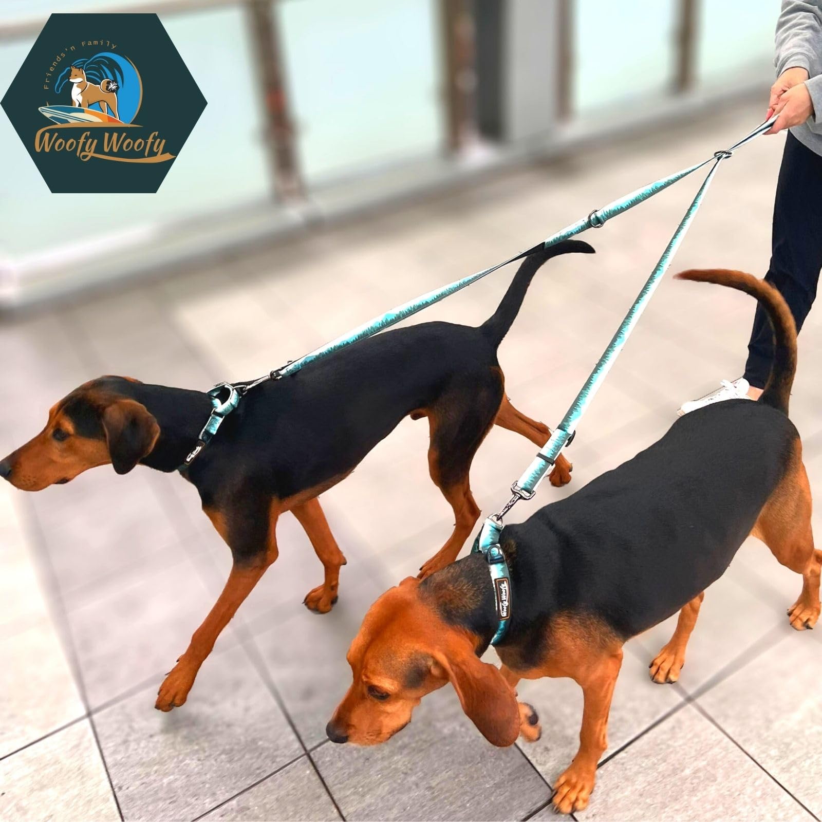 6 Multifunktions-Hundeleine, freihändige Hundeleine, doppelte Karabinerhaken, verstellbare Länge, Walddruck, für mittelgroße und große Hunde, Größe M/L, Länge: 90 cm,1.8 m