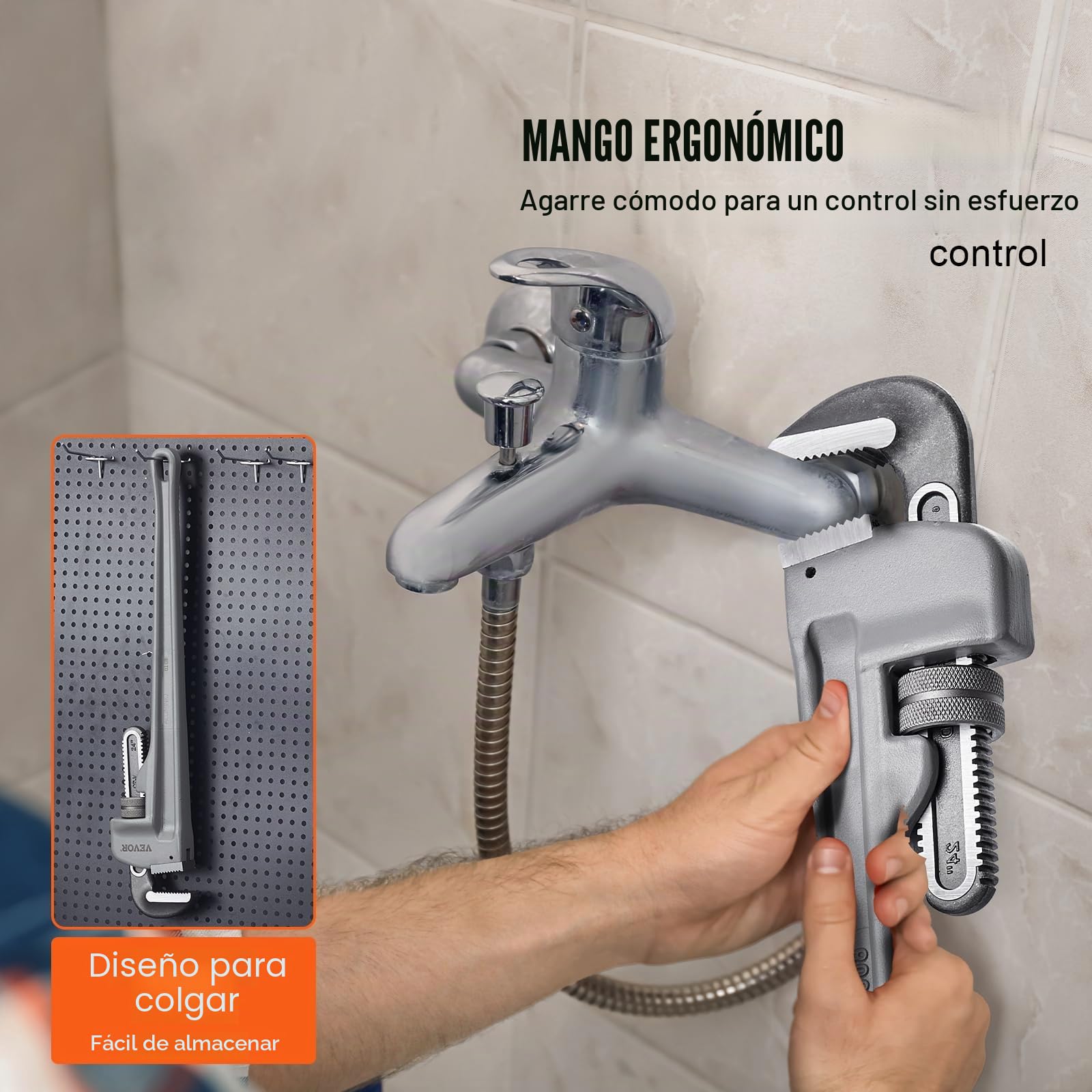 VEVOR Llave para Tubo Recto de Aluminio 61 cm Llave para Plomería Ajustable Mandíbula de Alta Resistencia Mango Ergonómico Fácil de Transportar para Tuberías de Agua Reparaciones de Automóviles