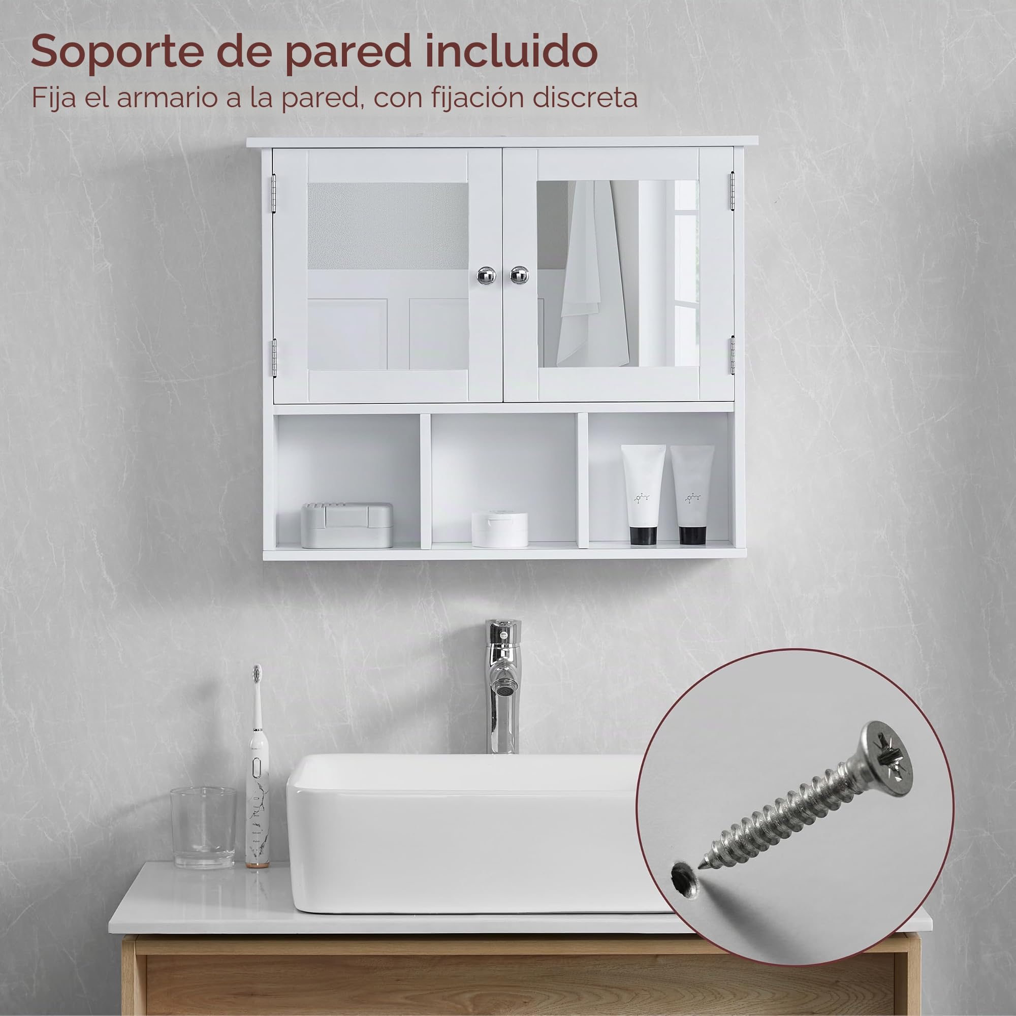 Home Discount Milano Estantes de Almacenamiento de Armario de baño con Espejo montado en la Pared, Doble Puerta, Color Blanco
