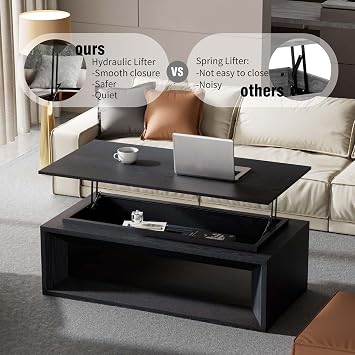 Lift Top Coffee Table with Solid Wood Veneered, Modern Lift Coffee Tables