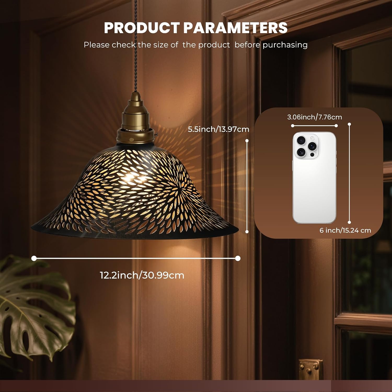 Ceiling Fan Light Covers, Pendant Light Shade Replacement with 1.65" Fitter, ALUCSET 5.5" Height and 12.2" Diameter, Metal Bell Cover for Chandelier Wall Sconces Etched Chrysanthemum Bronze and Gold