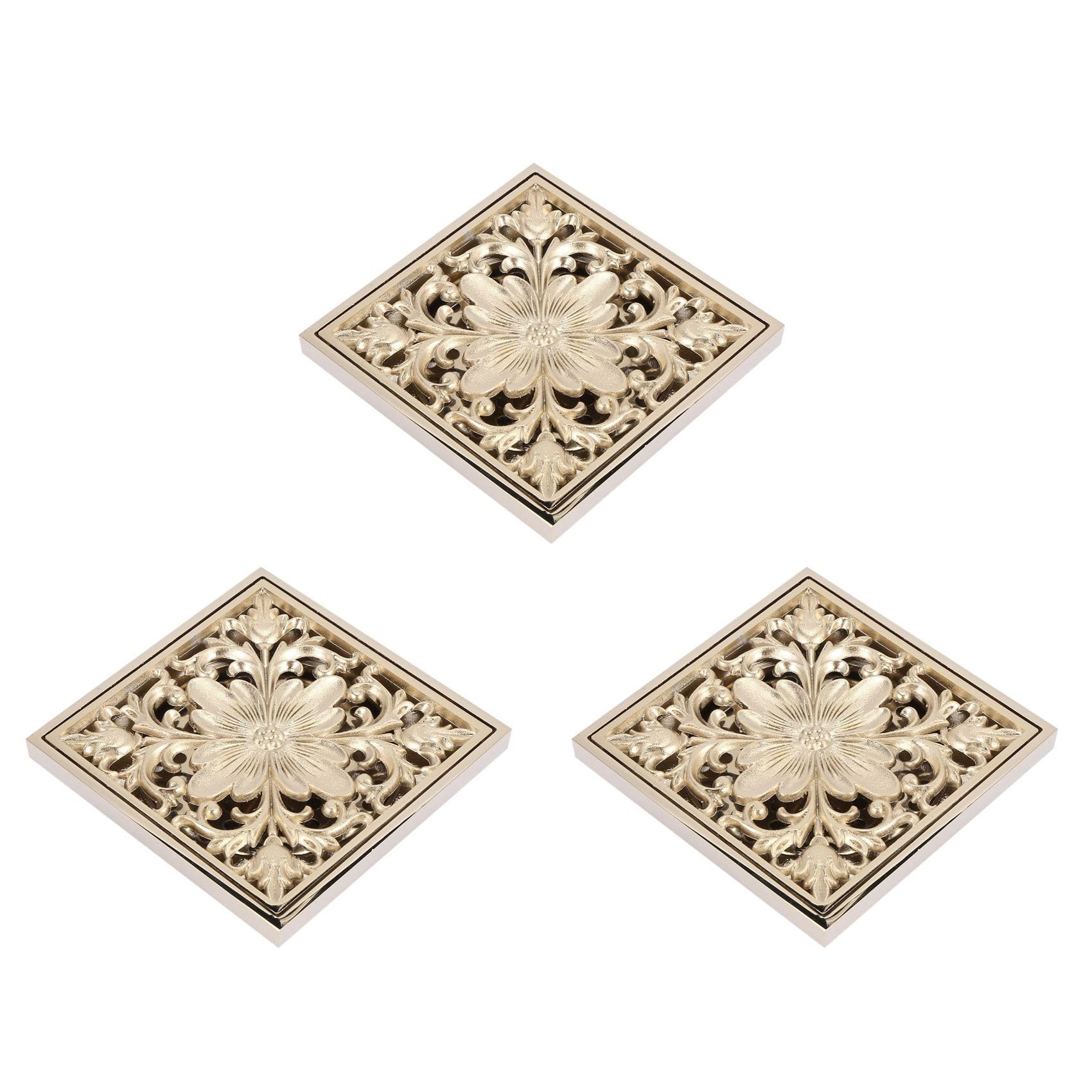 Jnchdghwa 3X Gold Square Floor Drain Shower Ground Drainer with Strainer Filter Drainage Clean for Bathroom Washroom
