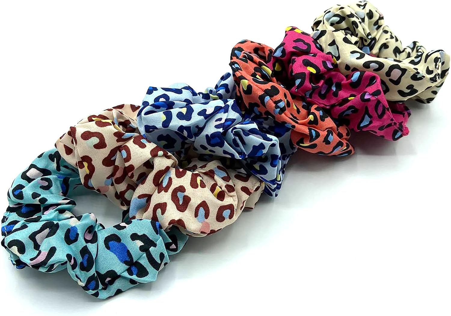 Pack of 6 Leopard Print Scrunchies, Womes/Girls Hair Bands, Bobbles , Hair Ties, Multicolor, 1 count (Pack of 6) - Image 3