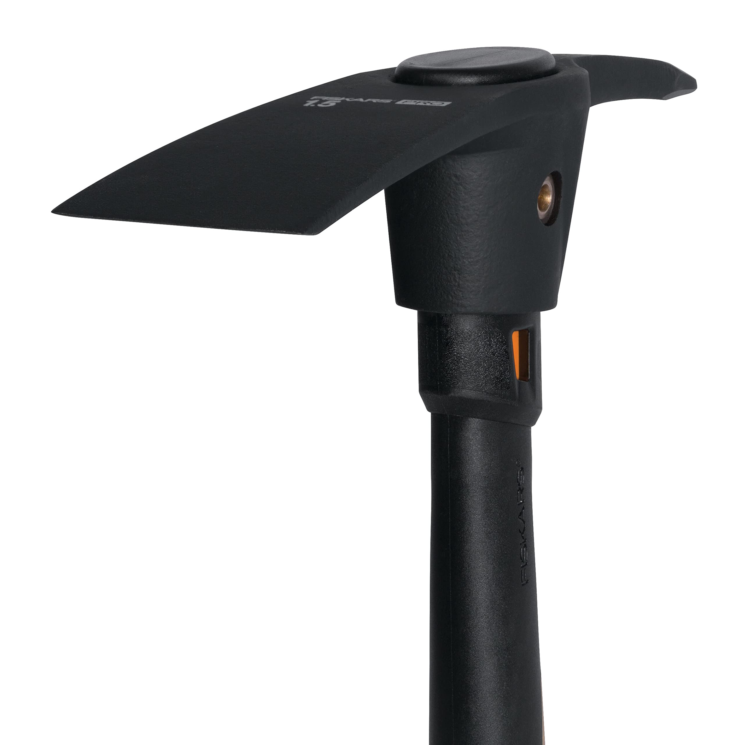 Fiskars Piccone Pro IsoCore S per Lavori Pesanti su Terreni Duri e Sassosi, Lunghezza: 36 cm, Peso: 1,2 kg, Nero/Arancione, 1062937