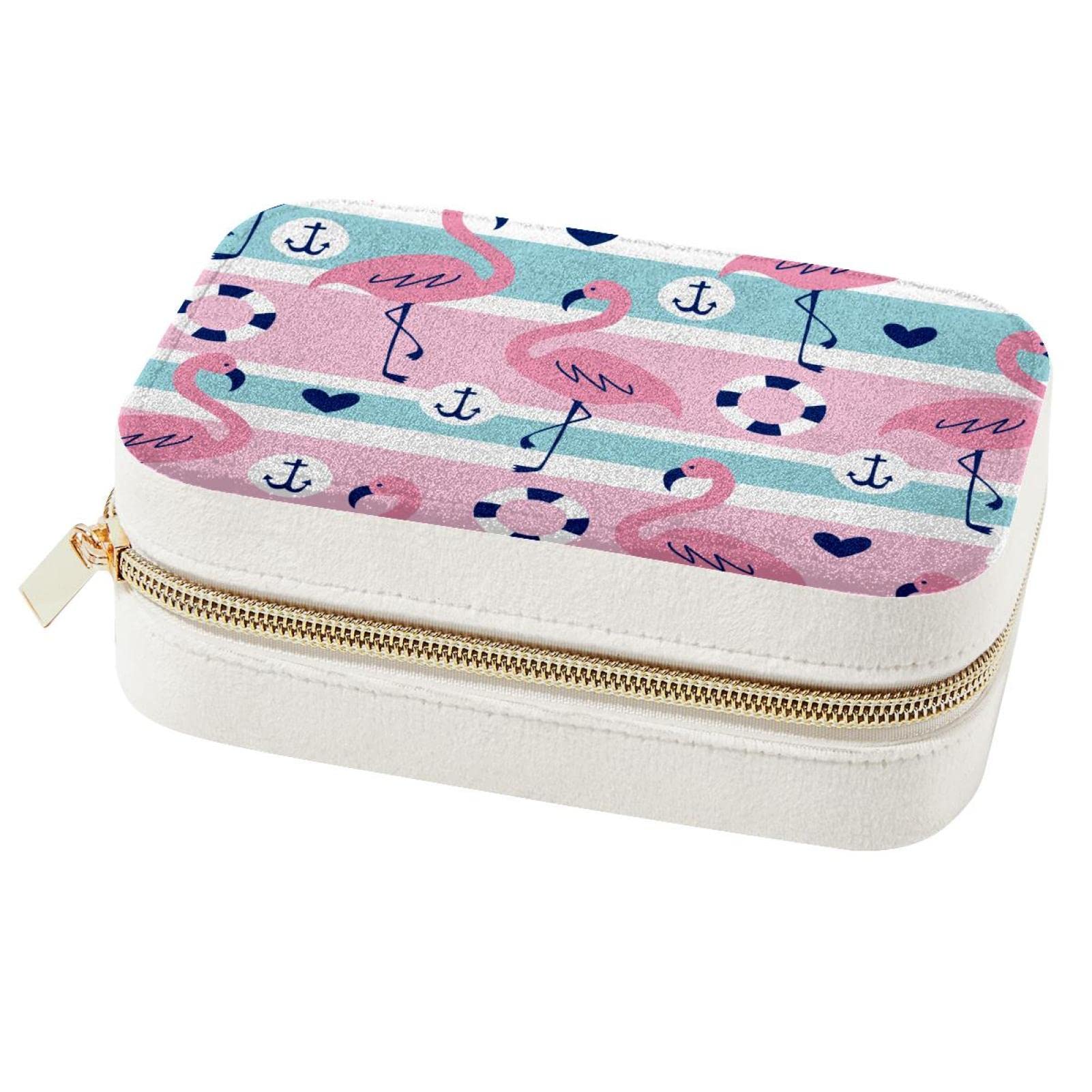 Boîte à bijoux de voyage ancre et flamant rose pour l'organisation de bagage cabine