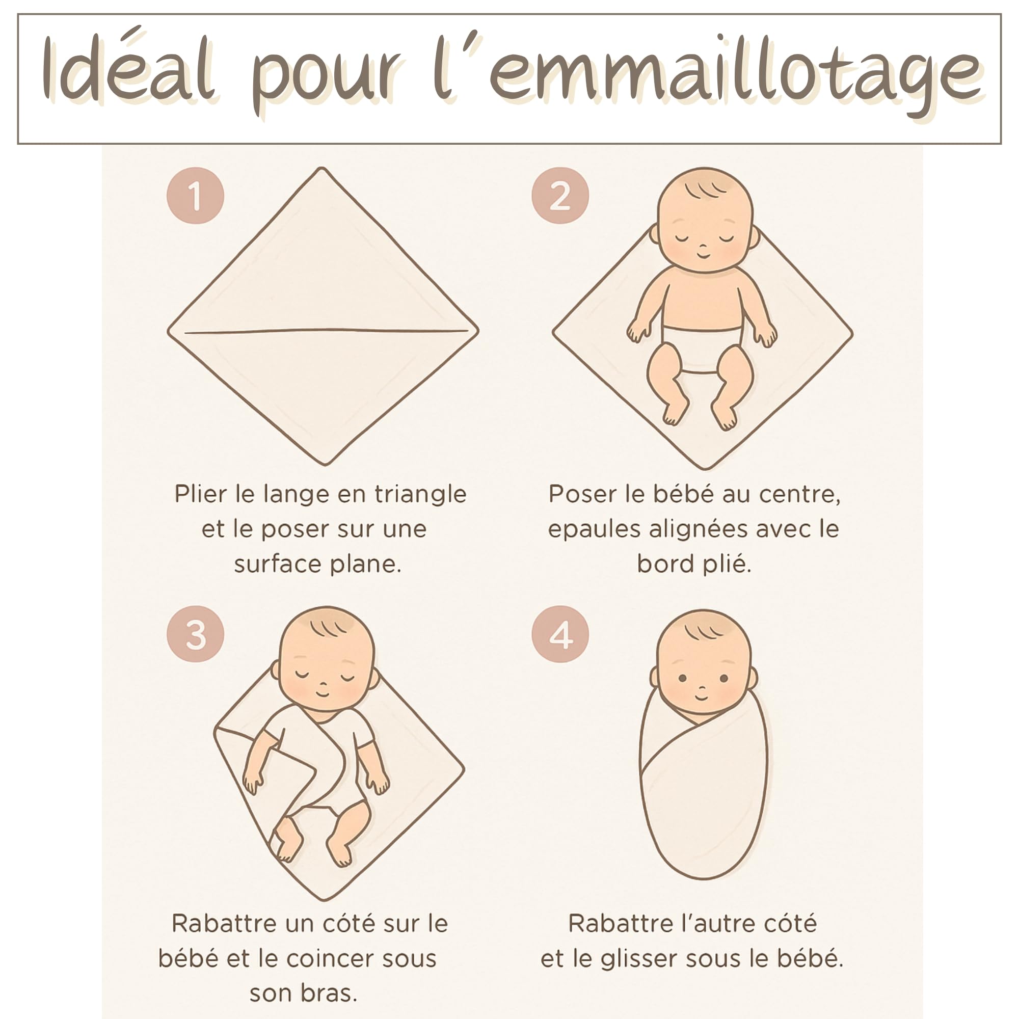 Lot de 2 Langes Bébé 120x120 cm – 100% Gaze de Coton Bio Ultra Douce – Couvertures d’Emmaillotage – Idée Cadeau de Naissance Mixte.