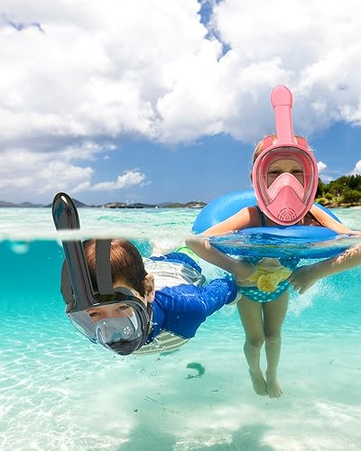 Vista 41 de QingSong Máscara de esnórquel para niños de cara completa, juego de esnórquel con soporte para cámara, plegable, vista panorámica de 180 grados