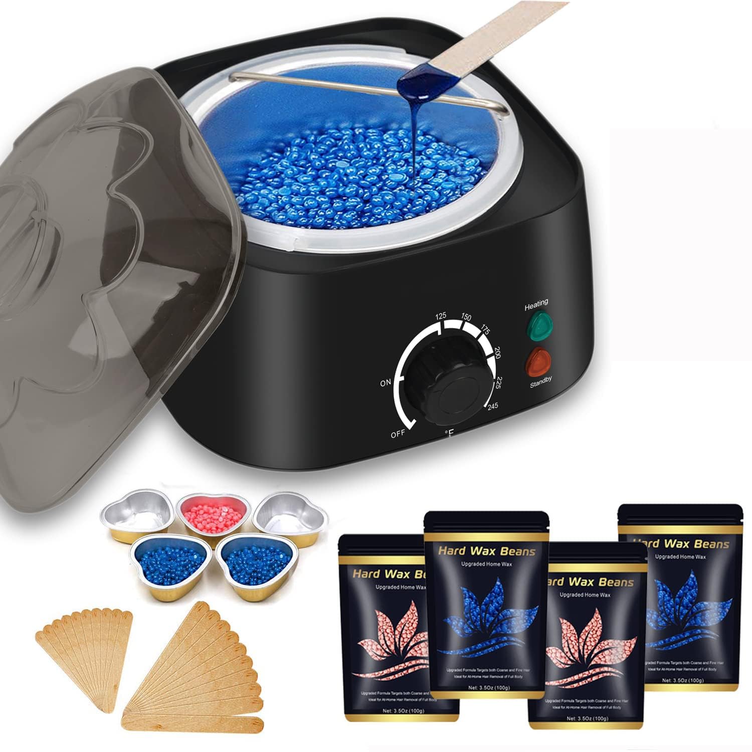Waxing Kit for Women Men, Wax Warmer Wax Kit for Hair Removal Coarse Hair with Moisturizing Aloe Formulas Hard Stripless Wax Beads, Relaxing Brazilian Wax Kit for Bikini, Legs, Face, Underarm