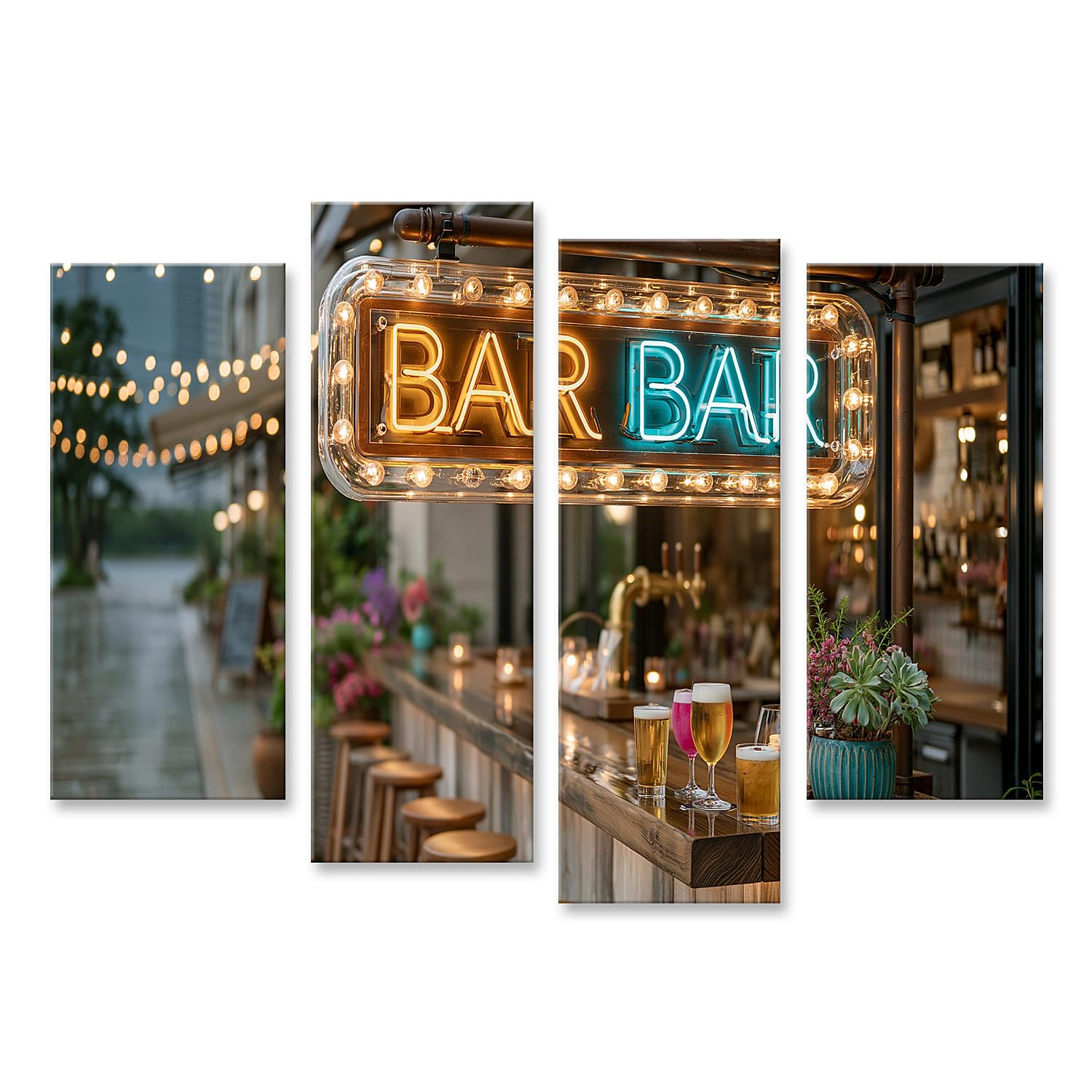 islandburner Quadro su tela elegante vintage bar murale per il lounge – perfetto per i festaioli – 4 pezzi