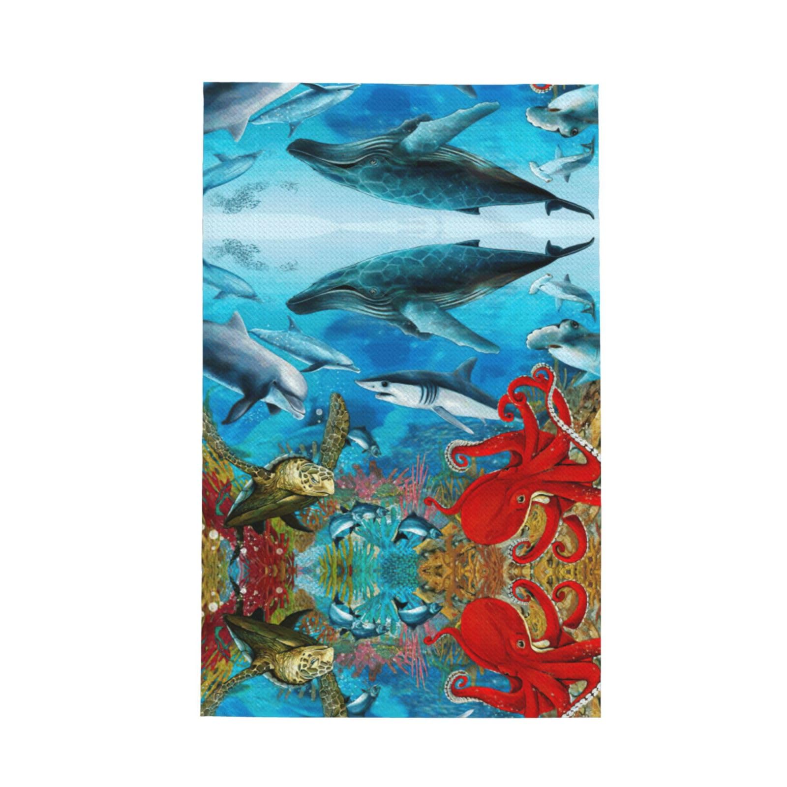 Xxahnbm Black Dolphins Sea Turtle Shark Octopus Coral Reef Print Waffle Kitchen Towel,Absorbent Hand Towel