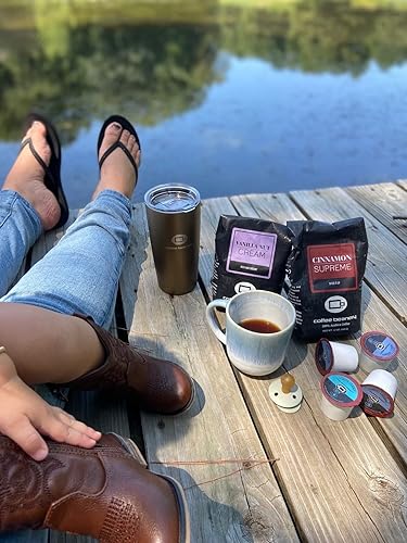 Vista 62 de Coffee Beanery Café con sabor a caramelo y vainilla con sabor a café descafeinado SWP, 1-1.75 onzas, muestra de café de tamaño Try Me, tostado