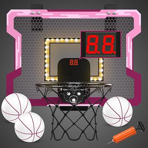 HYES Mini aro de baloncesto para interiores con marcadorluz LED, aro de baloncesto que brilla en la oscuridad, juguete de baloncesto regalos para