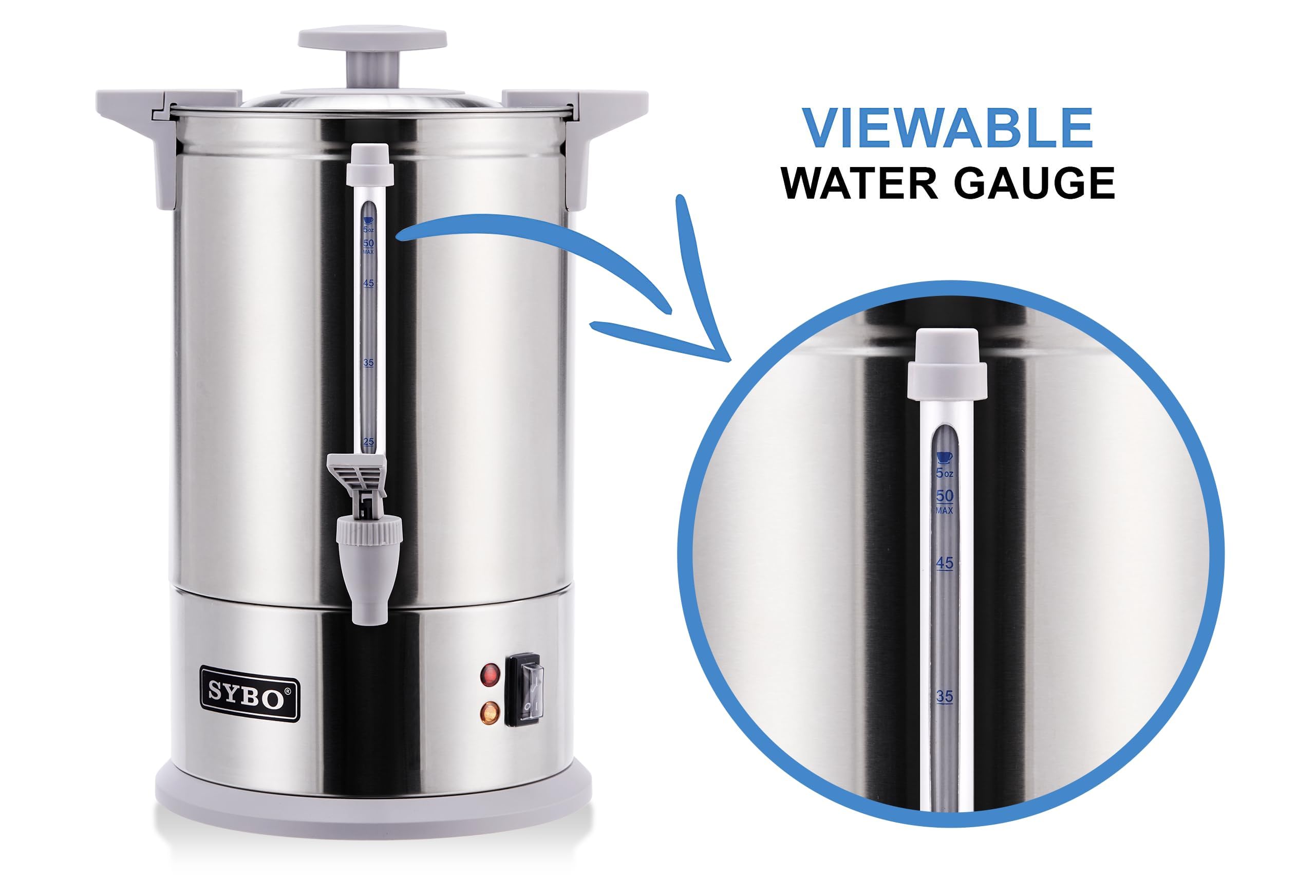 SYBO Cafetera comercial de acero inoxidable, urna caliente para catering, 50 tazas, 8 l, gris