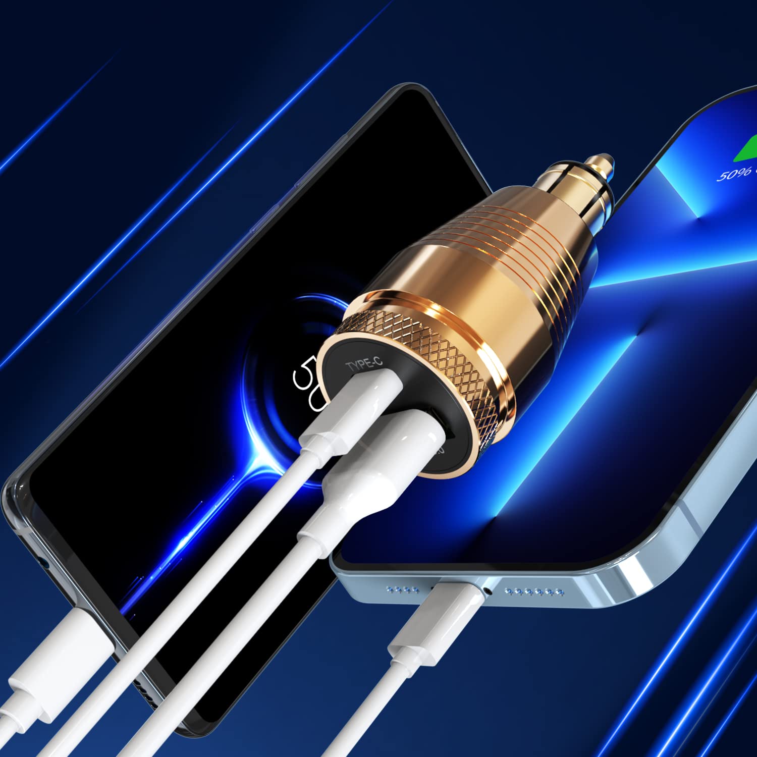 Enisina USB zapalniczka - wtyczka DIN do podwójnej ładowarki gniazdo wtykowe adapter USB C PD 3.0 i QC 3.0 gniazdo szybkiego ładowania