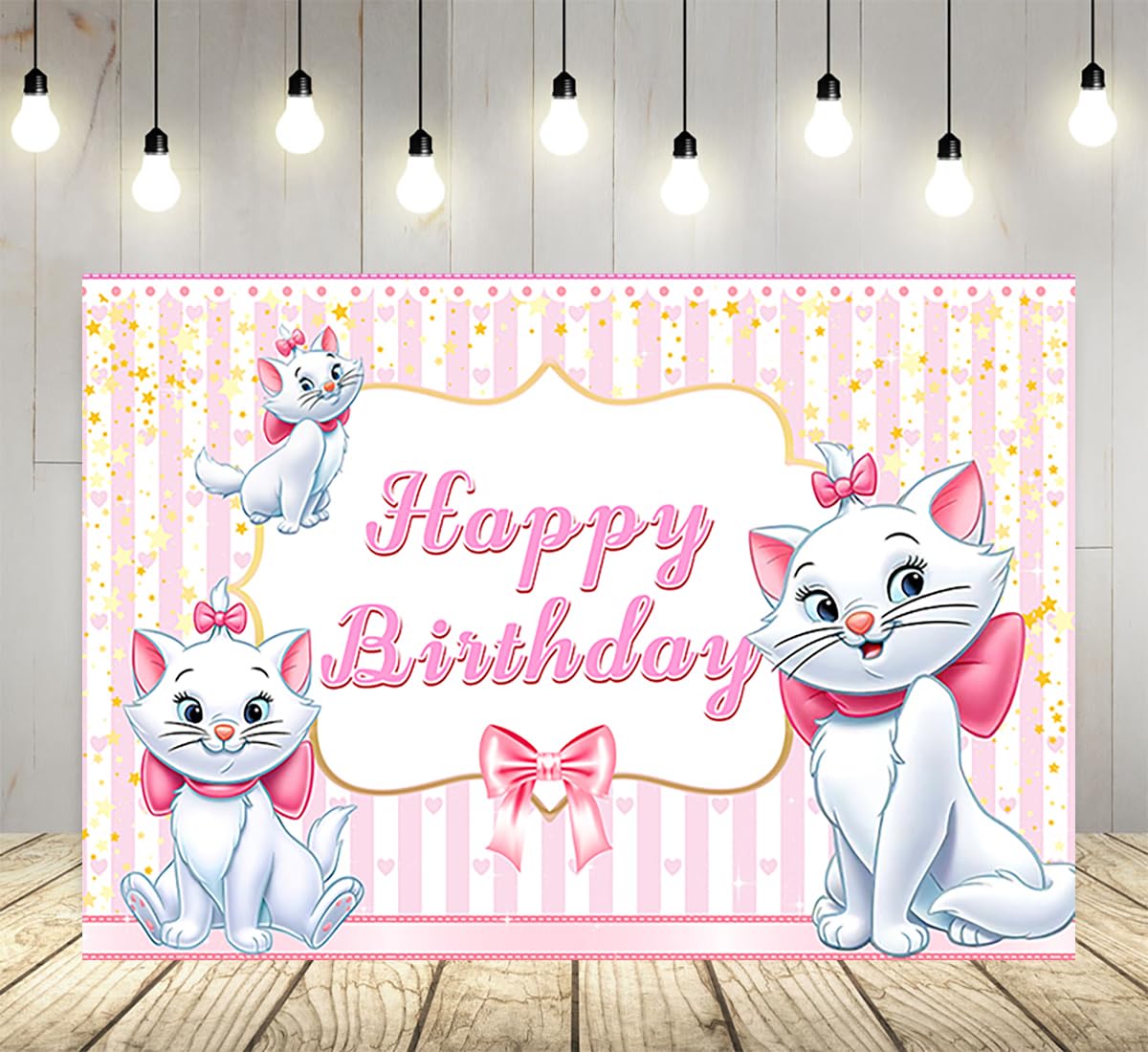 Basifoto Pink Cat Backdrop for Birthday Party Supplies Marie Photo Backgrounds Pink Marie Cat Theme Baby Shower Banner 59x38in