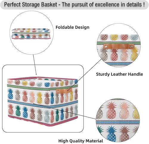 Miniatura 3 de Cestas de almacenamiento grandes para organizar estantes, lindos cubos plegables de frutas y piñas coloridas con asas, organizadores rectangulares
