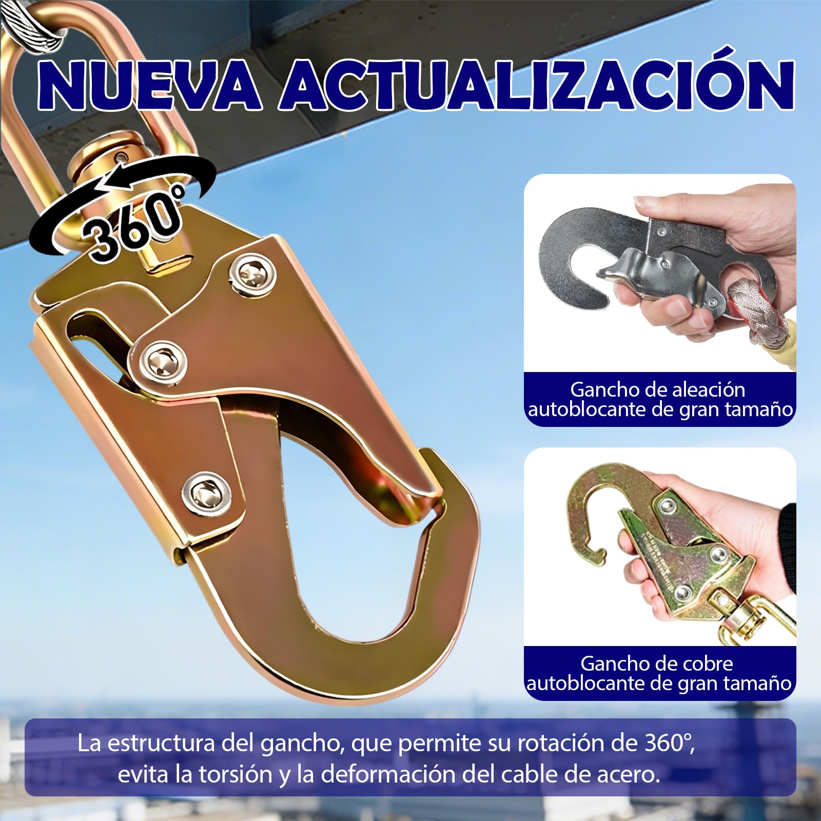 Dispositivo Anticaídas Retráctil 10m, Línea de Vida Retráctil | Arnés de Seguridad para Trabajos en Altura y Construcción, Carga Máxima 150kg