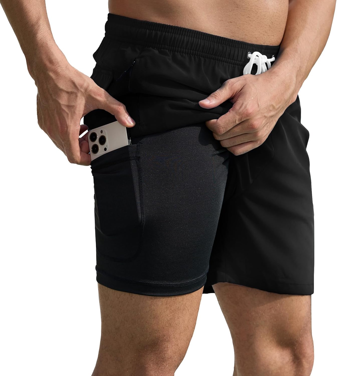 Scotamalone Mens Swim Trunks 2 in 1 Swimming Shorts Swimwear Bathing Suits Beach Resort Quick Dry with Zipper Pockets