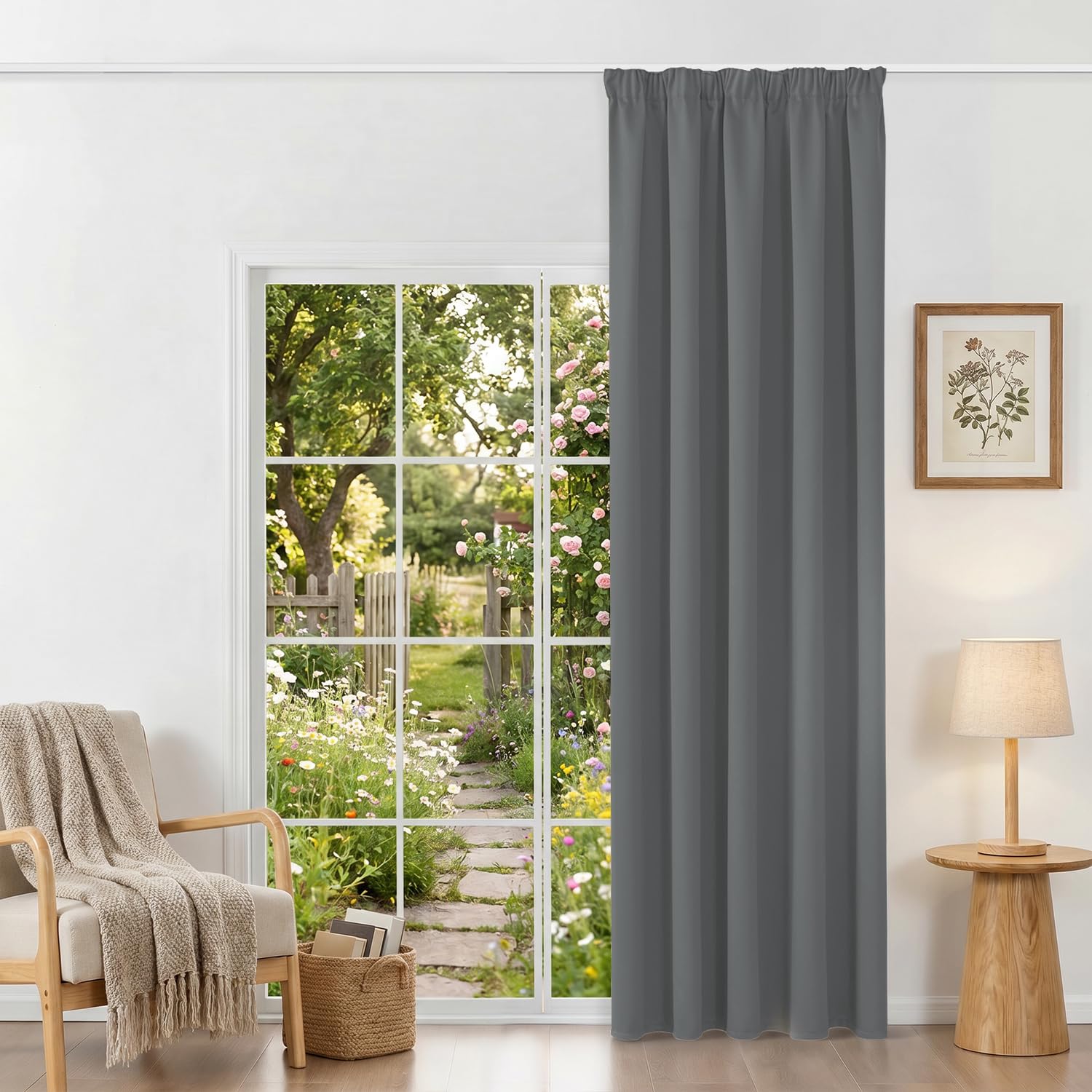 Runyéla Pencil Pleat Blackout Curtains for Bedroom Thermal Curtain Custom Size Kitchen Living Room 2 Panels Light Gray