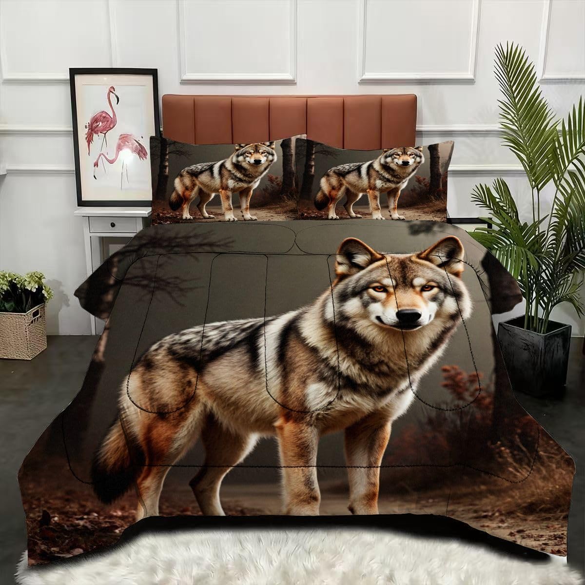Couette 220x240 loup 4 saisons réversible et thermorégulatrice sans housse