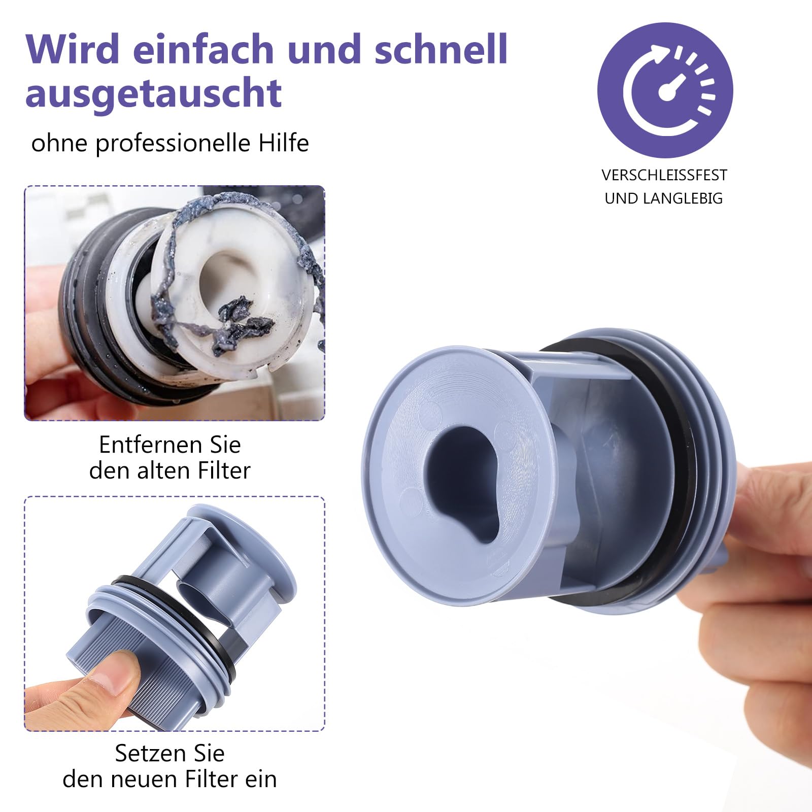 Flusensieb Kompatybilny z Bosch Neff Constructa Balay Pralko-suszarka, Wymienny Filt Pompa Ø 64 mm Niebieski POM z Uszczelką