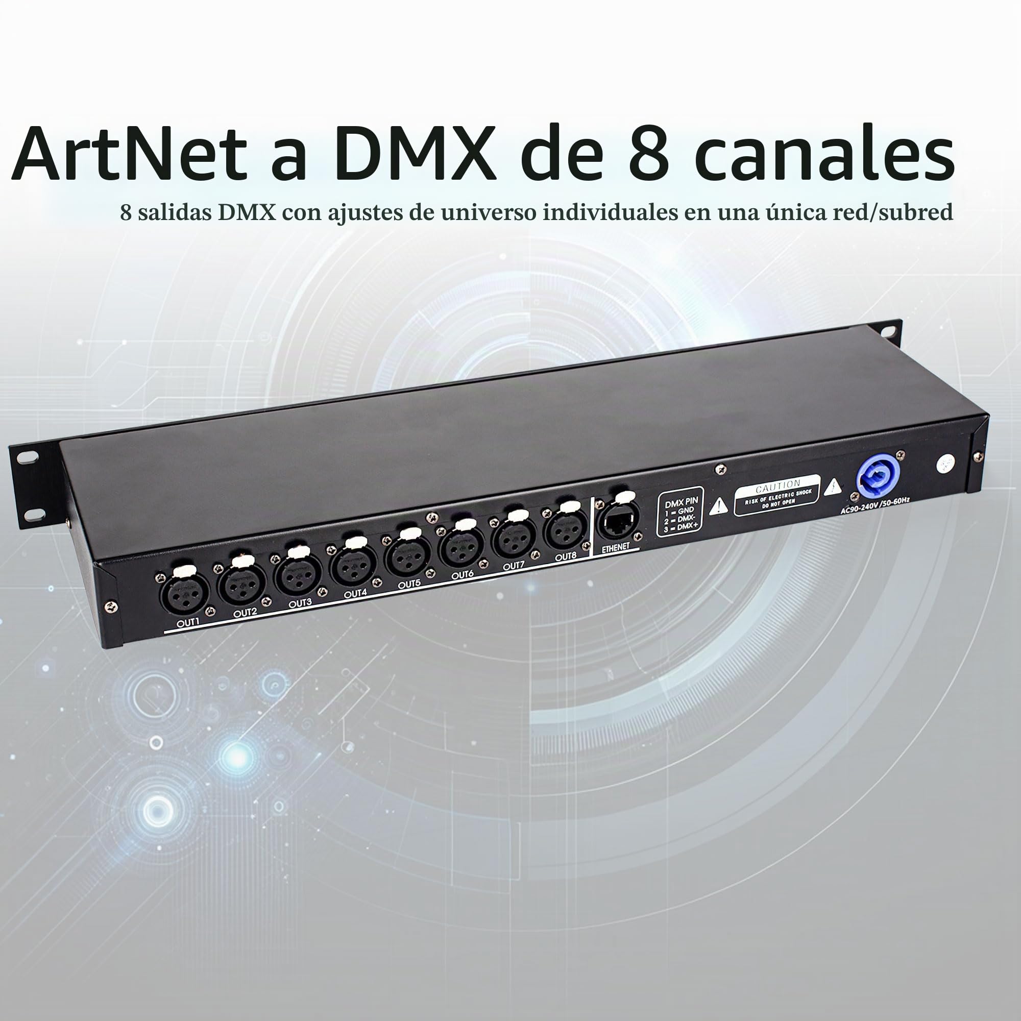ArtNet - Interfaz DMX, 8 canales, estante de 19 pulgadas, control de red de iluminación de escenario 1U, CR061S