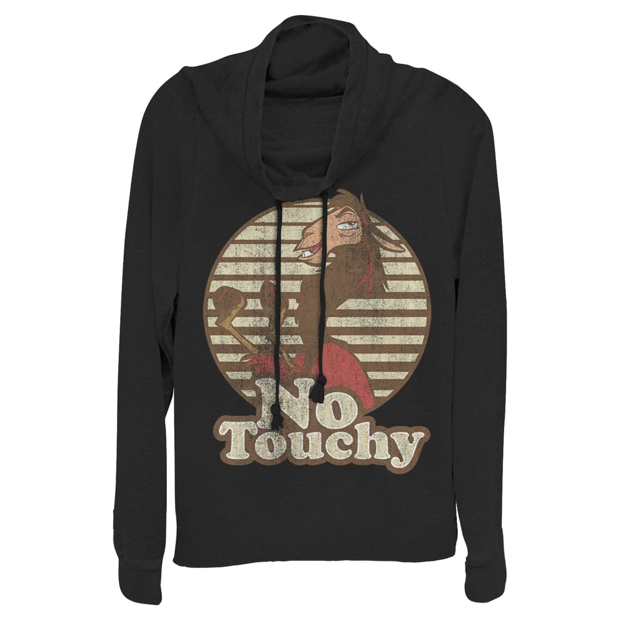 Fifth Sun womens Emporer's New Groove No Touchy Women's Long Sleeve Cowl Neck PulloverT-Shirt