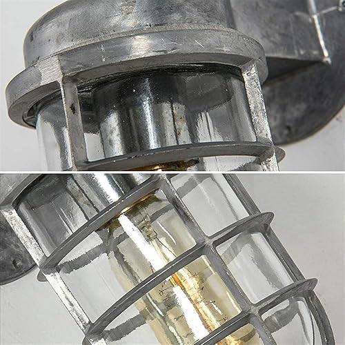 Miniatura 7 de MSLRYGM Creative Wrought Iron Glass Wall Lamp Retro Metal Cage Industrial Style Nautical for Bar Bedroom (Silver)