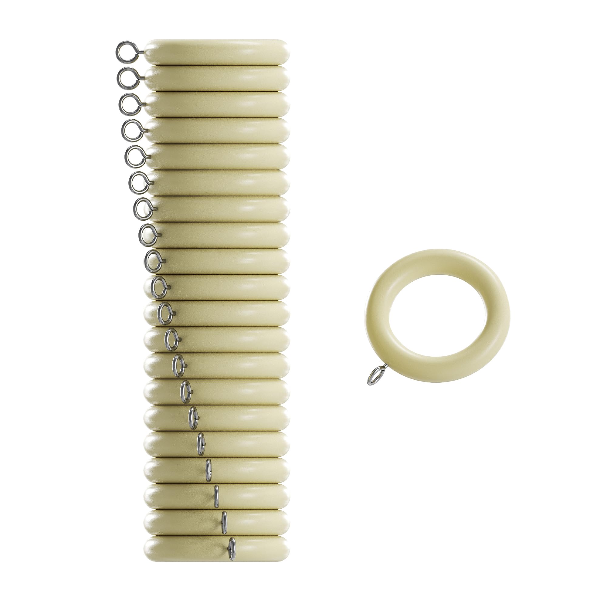 Loch & Skye Curtain Rings Durable Wooden Rings Inner Diameter 3.4cm & Outer Diameter 5.4cm Eyelet Curtains Hoops with Screw Eye for 28mm Wood Hanging Poles (Pack of 10) (Beige)