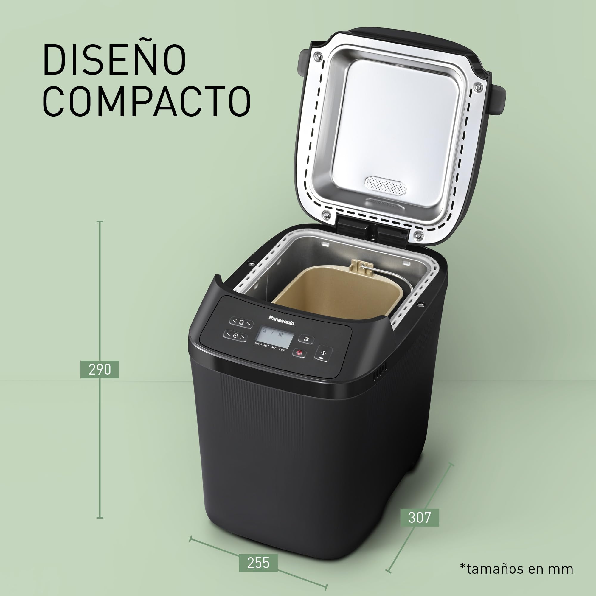 Panasonic SD-PN100KXE Mini Panificadora Automática para Hogares Pequeños, 4 Programas Sin Gluten, Diseño Compacto, 18 Programas Automáticos, Pantalla LCD, Pan Pequeño 200 o 400g, Negro