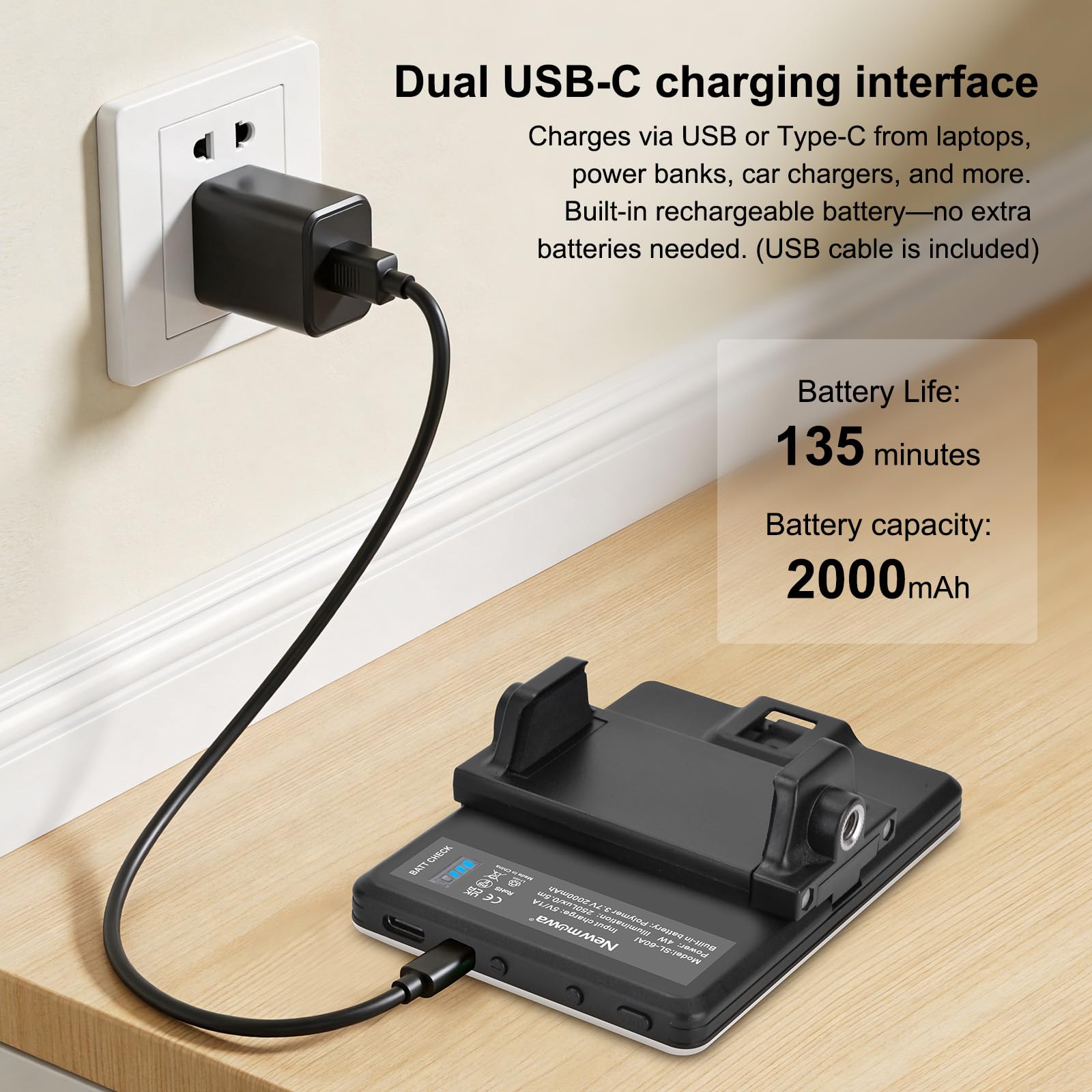 Newmowa 60 LED High Power Rechargeable Clip Fill Video Conference Light with Front & Back Clip, Adjusted 3 Light Modes for Phone, iPhone, Android, iPad, Laptop, for Makeup, TikTok, Selfie, Vlog