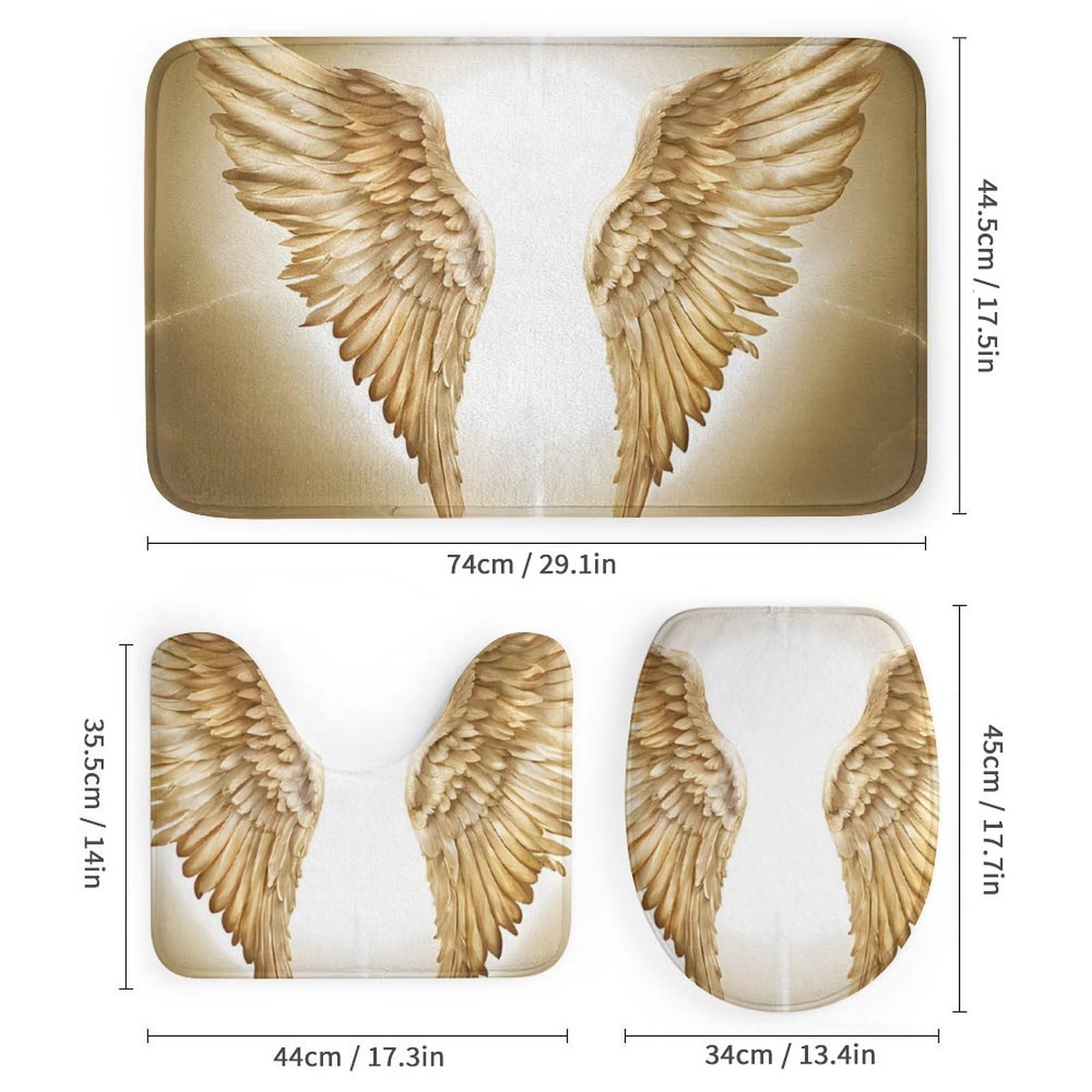 Angel Wing Print Four Piece Bathroom Set 183 * 183cm Shower Curtain, Non-Slip Floor Mats, U-Shaped Mat, and Toilet Lid Cover
