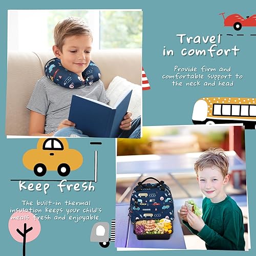 Miniatura 5 de Coolife Juego de maletas para niños, 5 piezas, 16 pulgadas, equipaje de mano rígido, equipaje de viaje con ruedas para niñas y niños, Coches