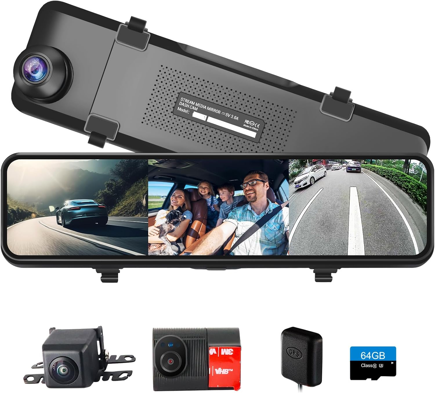 INSEETECH 4K 3カメラ ドライブレコーダーミラー型 前後&車内同時録画4K+1080P+1080P 10.88インチ IPSタッチパネル式 64GBカード付き WDR 超鮮明夜間暗視 GPS搭載 Gセンサー ループ衝撃録画 IP69Kリアカメラ 逆転アシスト 日本車対応 日本語説明書