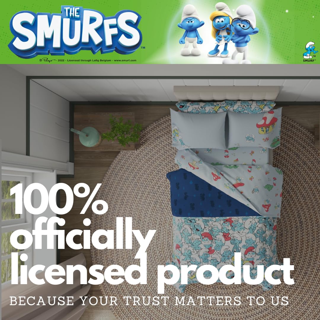 Franco The Smurfs Kinder-Bettwäsche-Set, superweich und gemütlich, wendbar, Mikrofaser, mit Kissenbezug, 5-teiliges Doppelbett, offizielles Lizenzprodukt