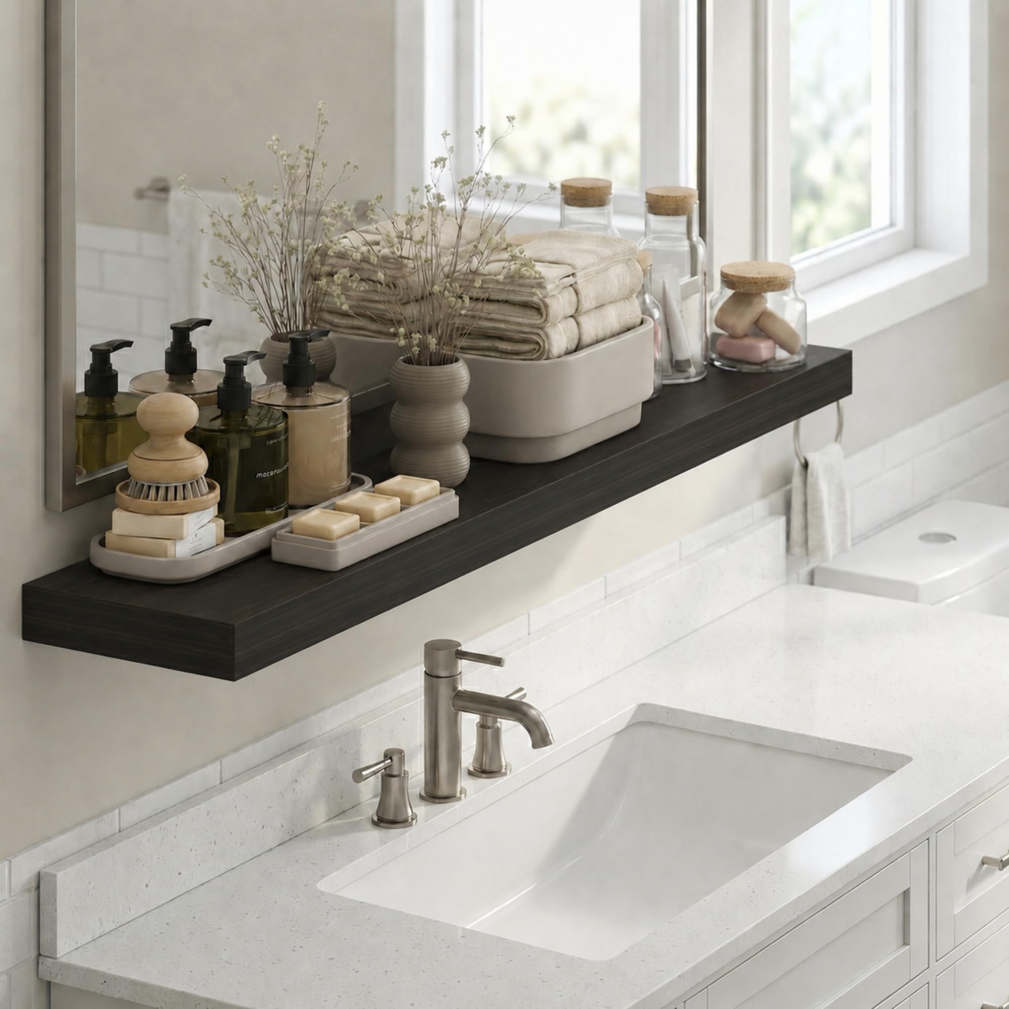 Furinno Tobacco Oak / 9.3 x 47.2 / Modern Bathroom Shelves