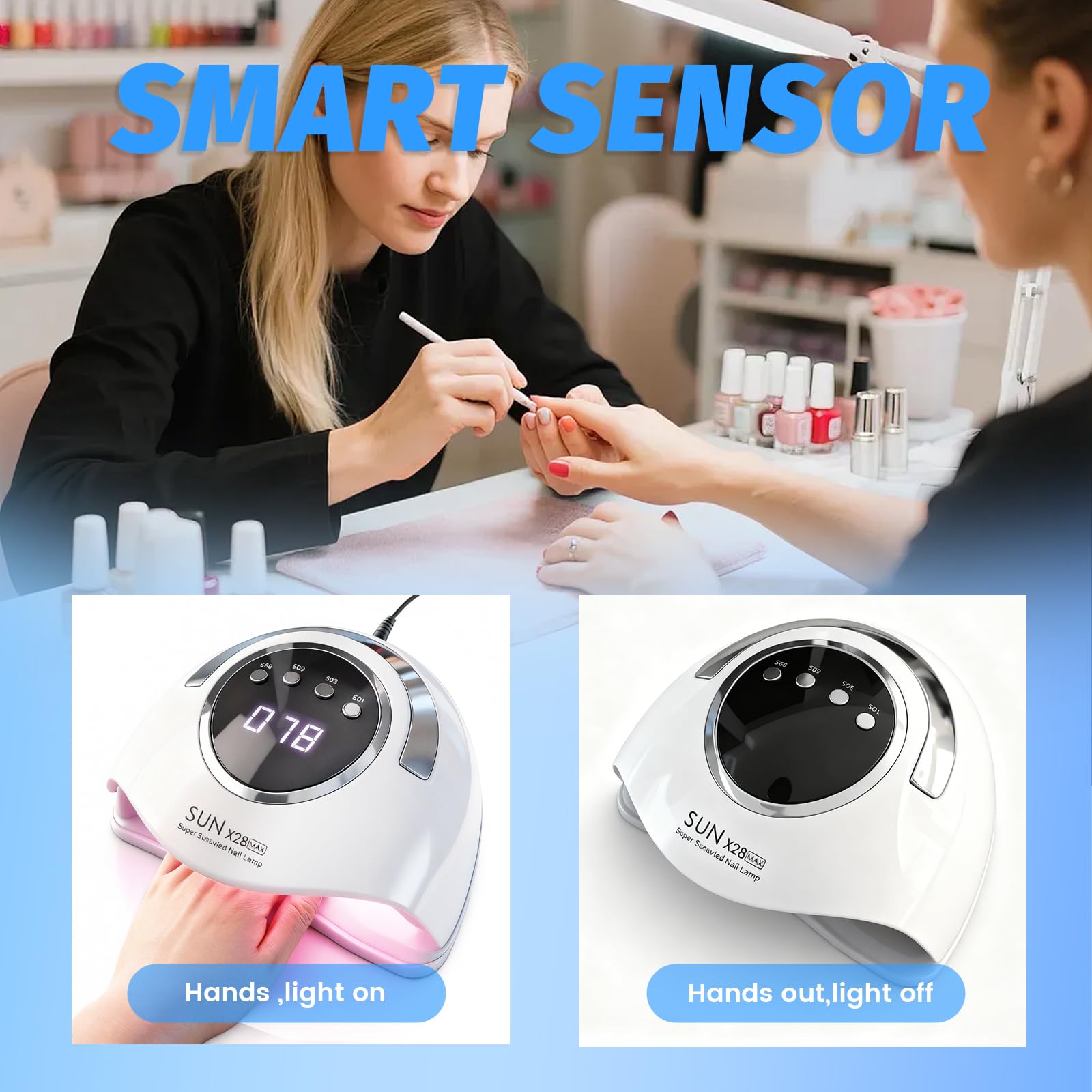 Lampada UV LED professionale da 500 W con 90 LED - Sensore intelligente e 4 timer per un'asciugatura rapida dello smalto gel - Asciugatore per unghie di qualità professionale per uso domestico
